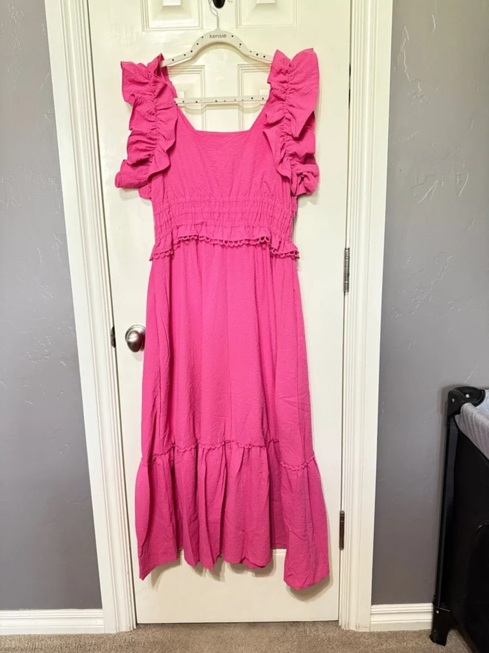 Umgee Hot Pink Ruffle Sleeve Midi Dress - Picture 2 of 8